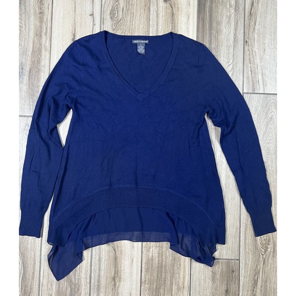 Chelsea & Theodore Sweater Womens Medium Navy Shirttail Sheer Ruffle Layer Tunic - Picture 1 of 14